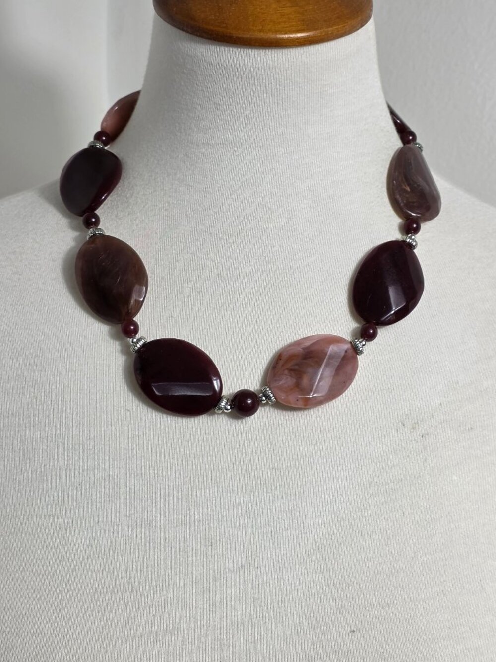 Vintage Asymmetrical Statement Necklace Large Marbled Brown Lucite Beads